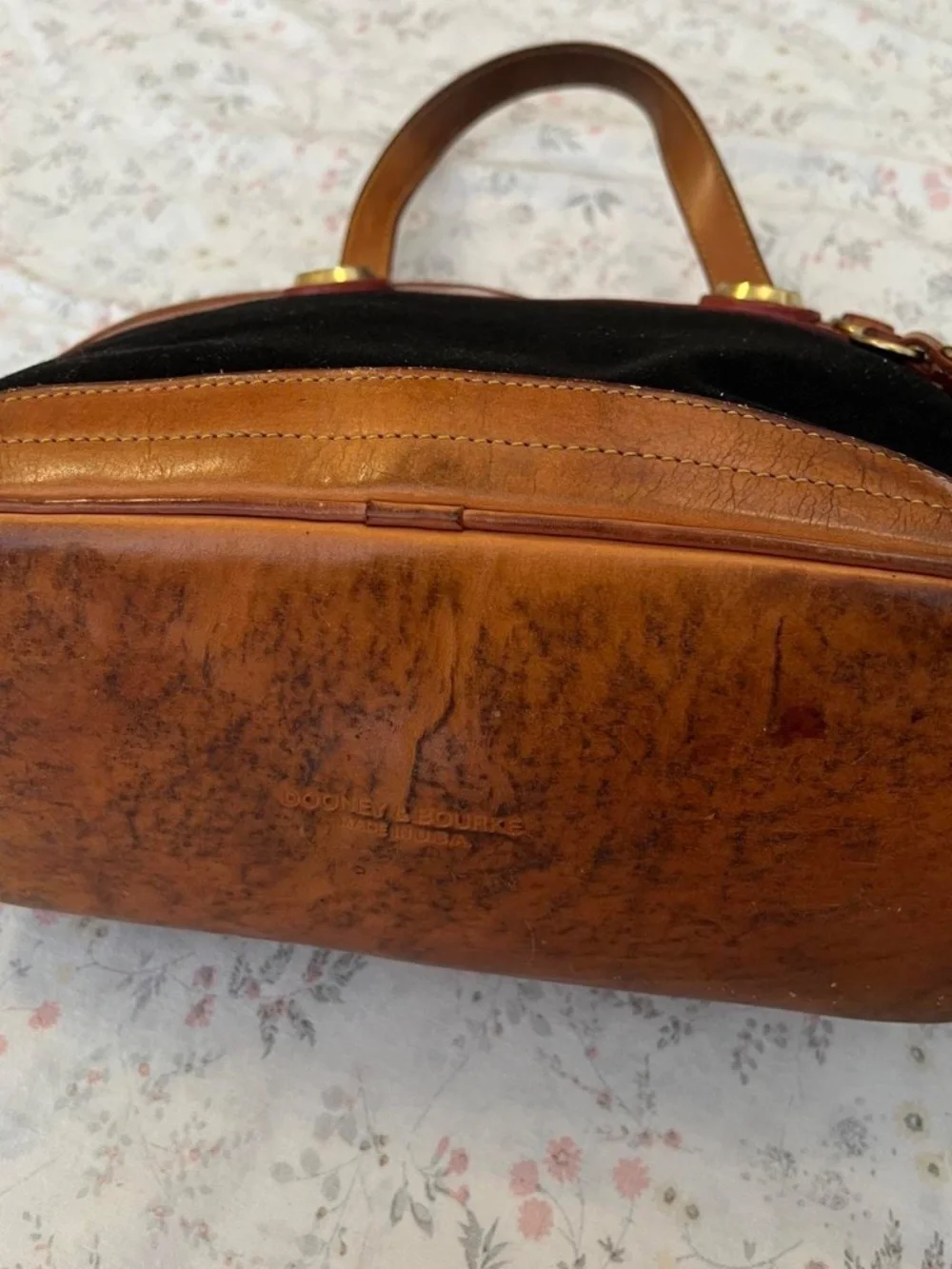 Vintage Dooney & Bourke Cabriolet Round Satchel Bag Leather Canvas Made in USA